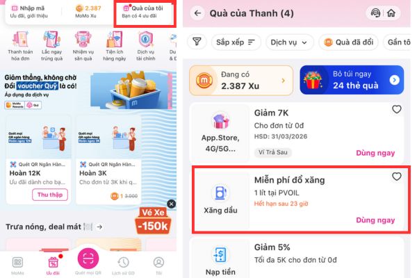 Nhấn vào nút "Dùng ngay"