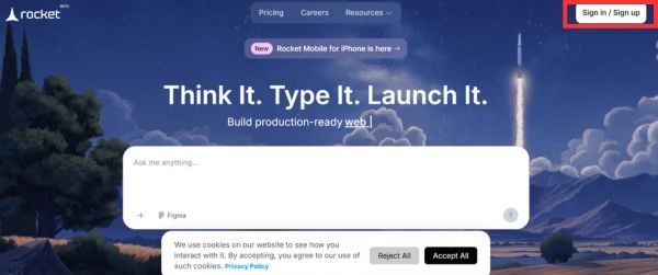 Nhấn vào nút Sign in/Sign up