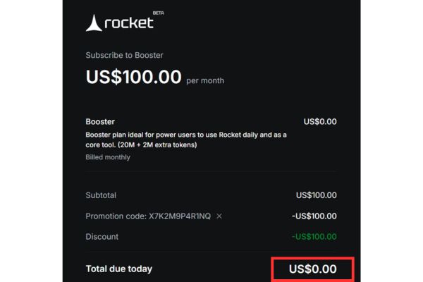 Cách nhận gói Booster trị giá 100$ trên Rocket