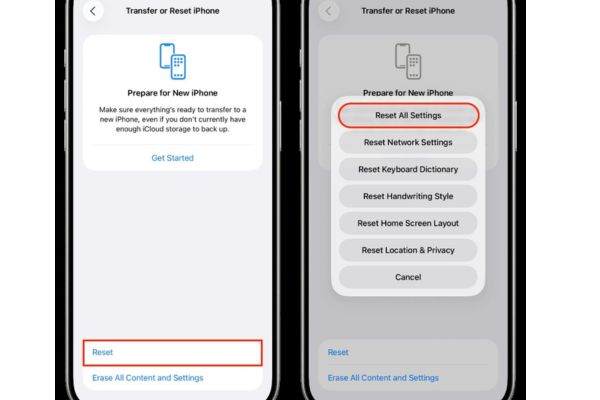 Đặt lại tất cả cài đặt