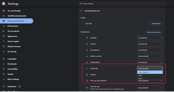Vô hiệu hóa JavaScript