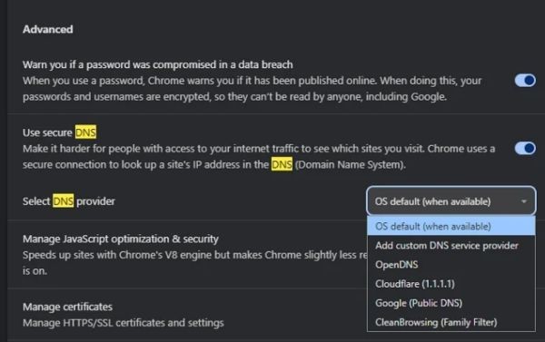 Thay đổi địa chỉ DNS