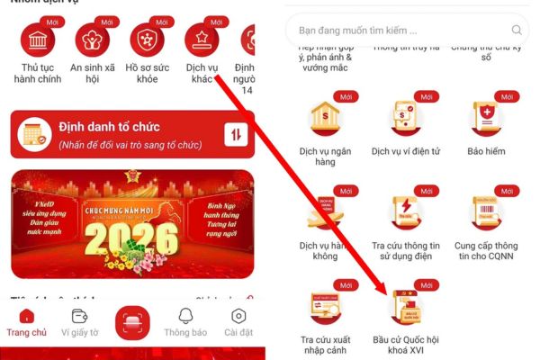 Tìm và chọn mục "Dịch vụ khác"