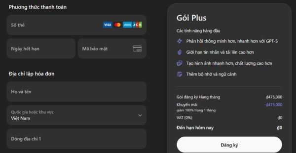 Nhấn nút đăng ký ChatGPT Plus miễn phí