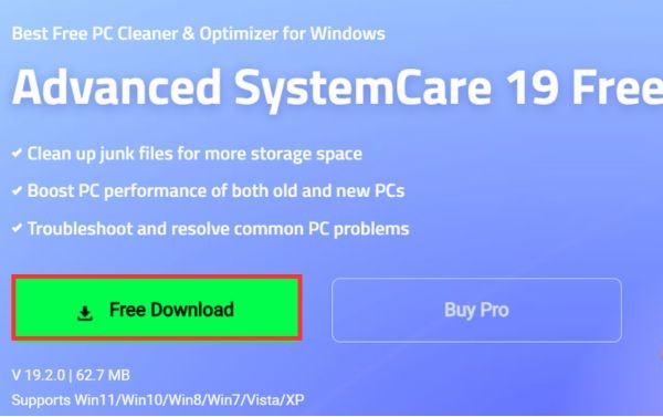 Nhận key Advanced SystemCare 19 Pro miễn phí 6 tháng 10 Nhấn vào nút "Free download"