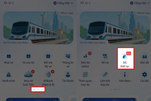 Nhấn chọn vào mục "Đồ thất lạc"