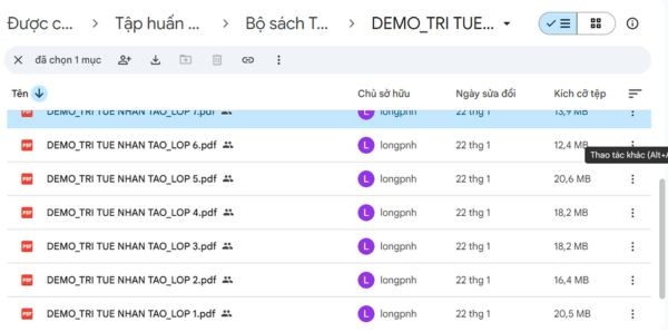 Trọn bộ tài liệu tập huấn AI từ Bộ Giáo dục các cấp (Tiểu học - THPT) 11 Tìm kiếm thư mục tương ứng với cấp học hoặc môn học