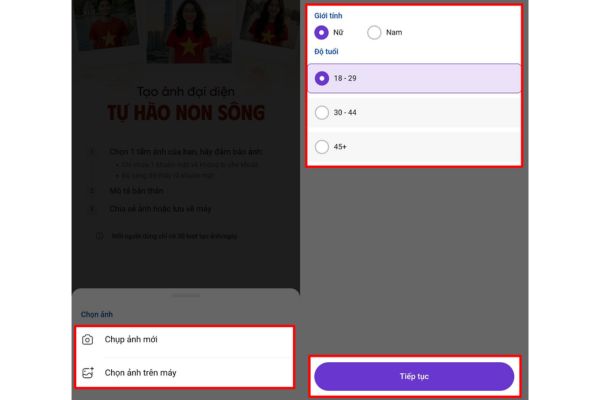 Chọn đúng "Giới tính" và "Độ tuổi"