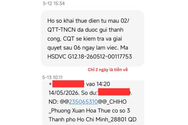 Tiền chuyển về tài khoản ngân hàng