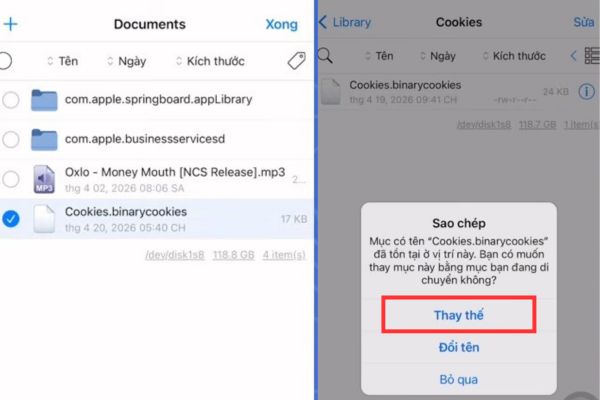 Chọn Thay thế để ghi đè tệp cũ