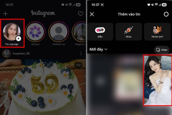 Cách tạo hiệu ứng flash cho ảnh trên Instagram cực xịn 12 Nhấn chọn vào mục "Tin của bạn"