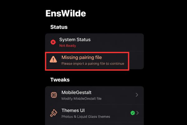 Click "Missing pairing file"