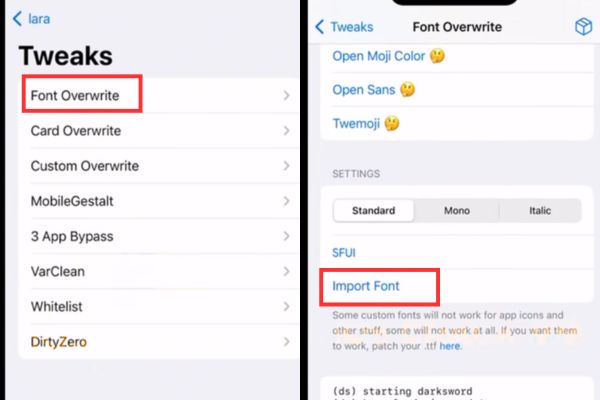 Click Import Font to select the font file (.ttf) downloaded to your computer