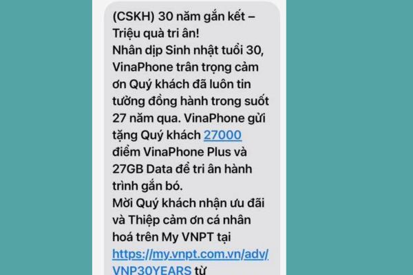 Kiểm tra tin nhắn từ tổng đài VinaPhone gửi tới