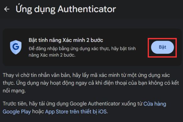 Nhấn vào nút Bật