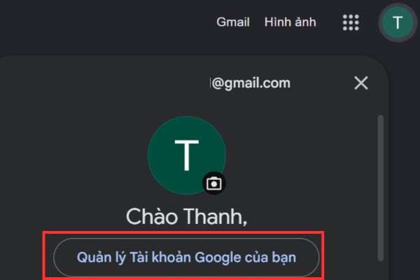 Vào phần Quản lý tài khoản Google của bạn