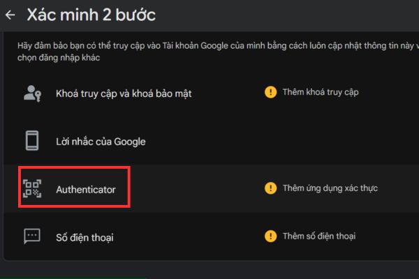 Chọn Authenticator.