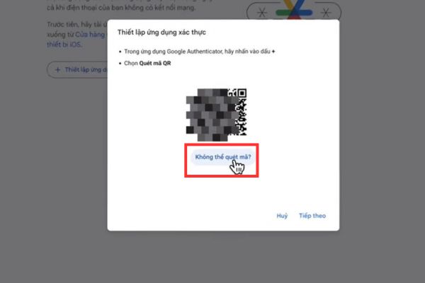 Bấm vào dòng chữ Không thể quét mã?