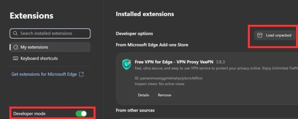 Nhấp vào nút Load unpacked