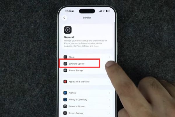 Chọn tiếp Software Update