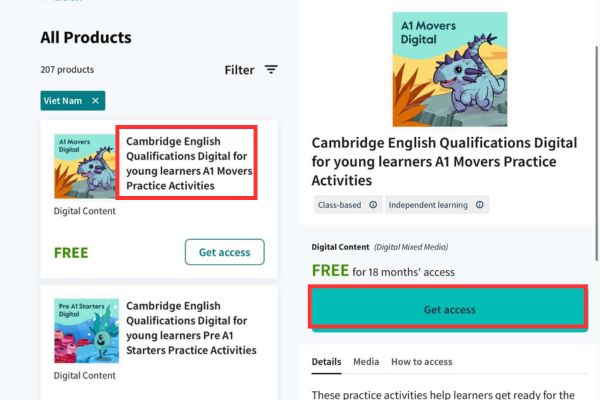 Chọn khóa học rồi chọn nút Get access