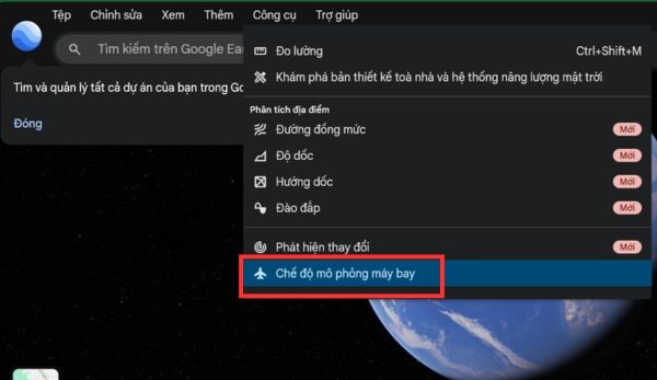 Chọn Chế độ mô phỏng máy bay