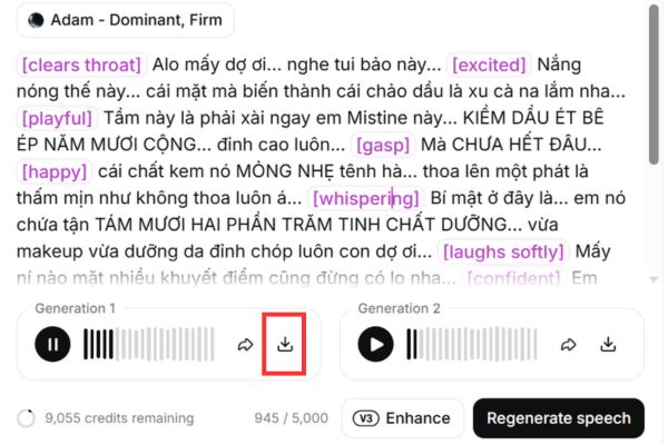 Create a very good audio script of Adam's voice