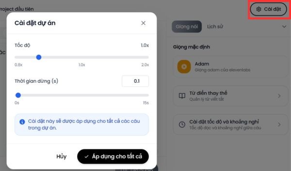 Các thanh trượt tùy chỉnh ở phần Cài đặt