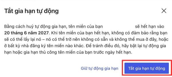 Nhớ bấm tắt gia hạn tự động nha
