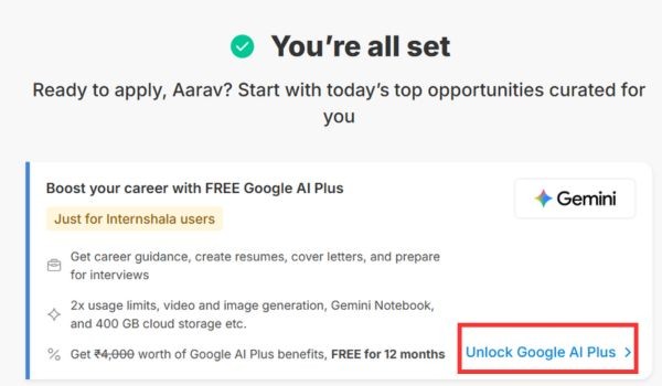 Nhấn vào nút Unlock Google AI Plus.