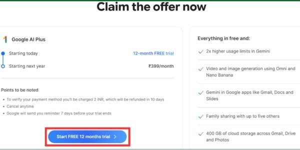 Nhấn Strart Free 12 months trial