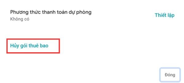 Nhấn Hủy gói thuê bao