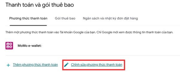 Chọn Chỉnh sửa phương thức thanh toán
