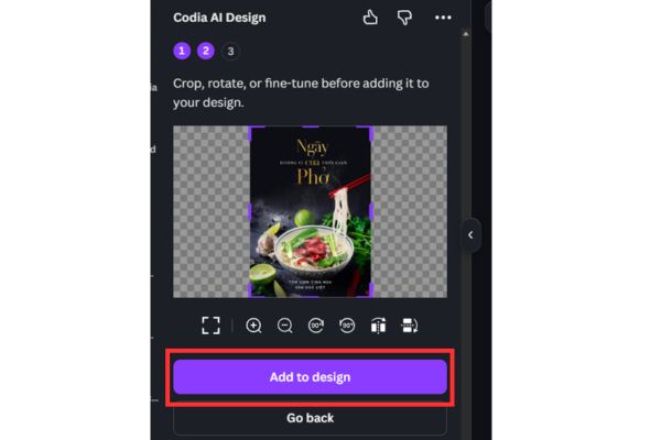 Nhấn vào nút Add to design
