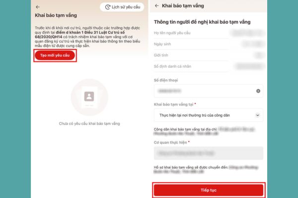 Nhấn chọn vào nút Tạo mới yêu cầu