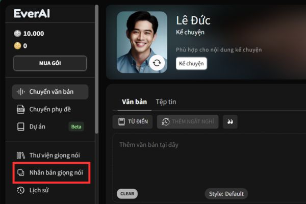 Bấm vào mục Nhân bản giọng nói