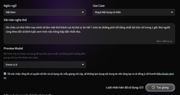 Chọn phiên bản cao nhất là EverAI v1.6