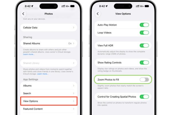 Hướng dẫn cách tắt tự động zoom ảnh trên iOS 27 9 Tắt mục Zoom Photos to Fill