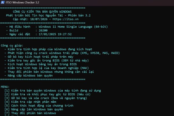 Instructions for checking Windows copyright using Powershell to avoid penalties 13 Interface of the ITSO Windows Checker tool