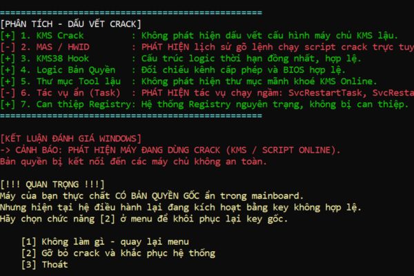 Instructions for checking Windows copyright using Powershell to avoid penalties 15 Read and understand the results: Green is safe, red is alarm