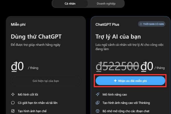 Hướng dẫn nhận ChatGPT Plus 1 tháng miễn phí