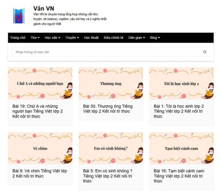 Tổng quan giao diện trang chủ Văn VN