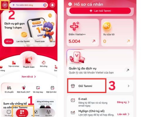 Chọn vào mục Giỏ Tammi