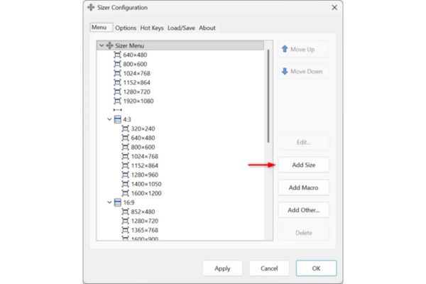 Bấm vào nút Add Size