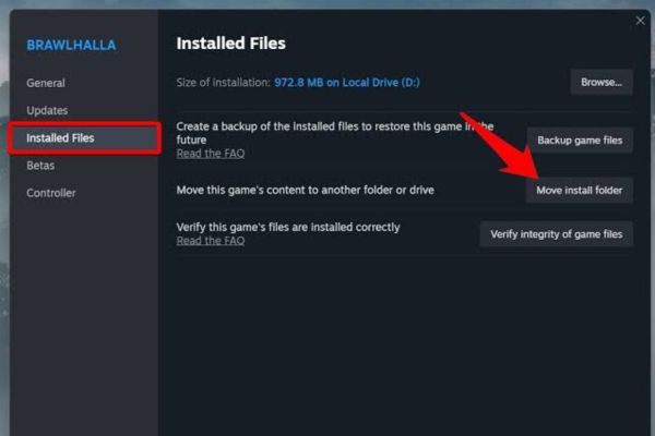 Bấm vào nút Move Install Folder