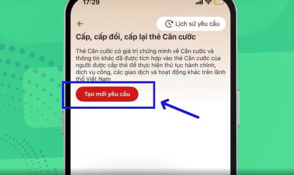 Chọn tiếp ô Tạo mới yêu cầu