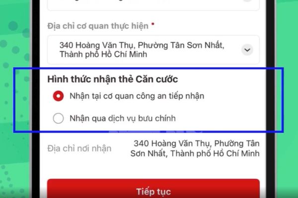 Chọn nhận qua dịch vụ bưu chính