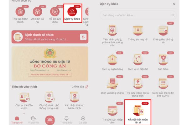 Chọn vào mục Dịch vụ khác.