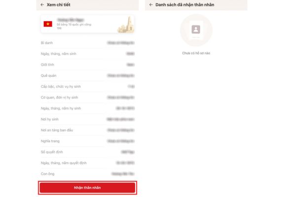 Nhấn vào nút Nhận nhân thân