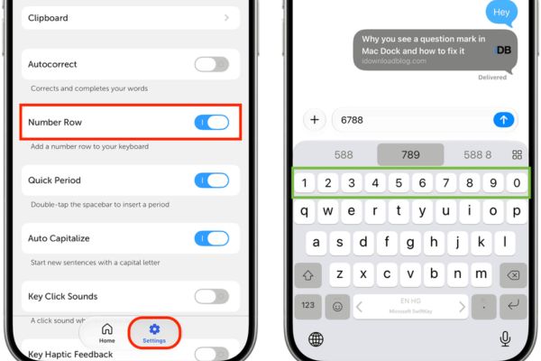 Bật tính năng Number Row